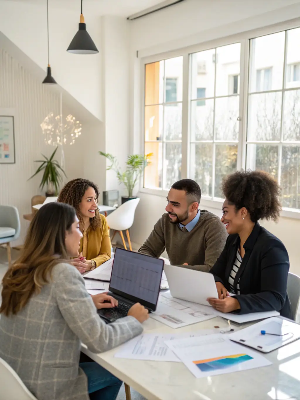 An image depicting a team of financial analysts collaborating on investment strategies in a modern office environment, for Broadstreet Global Advisors.