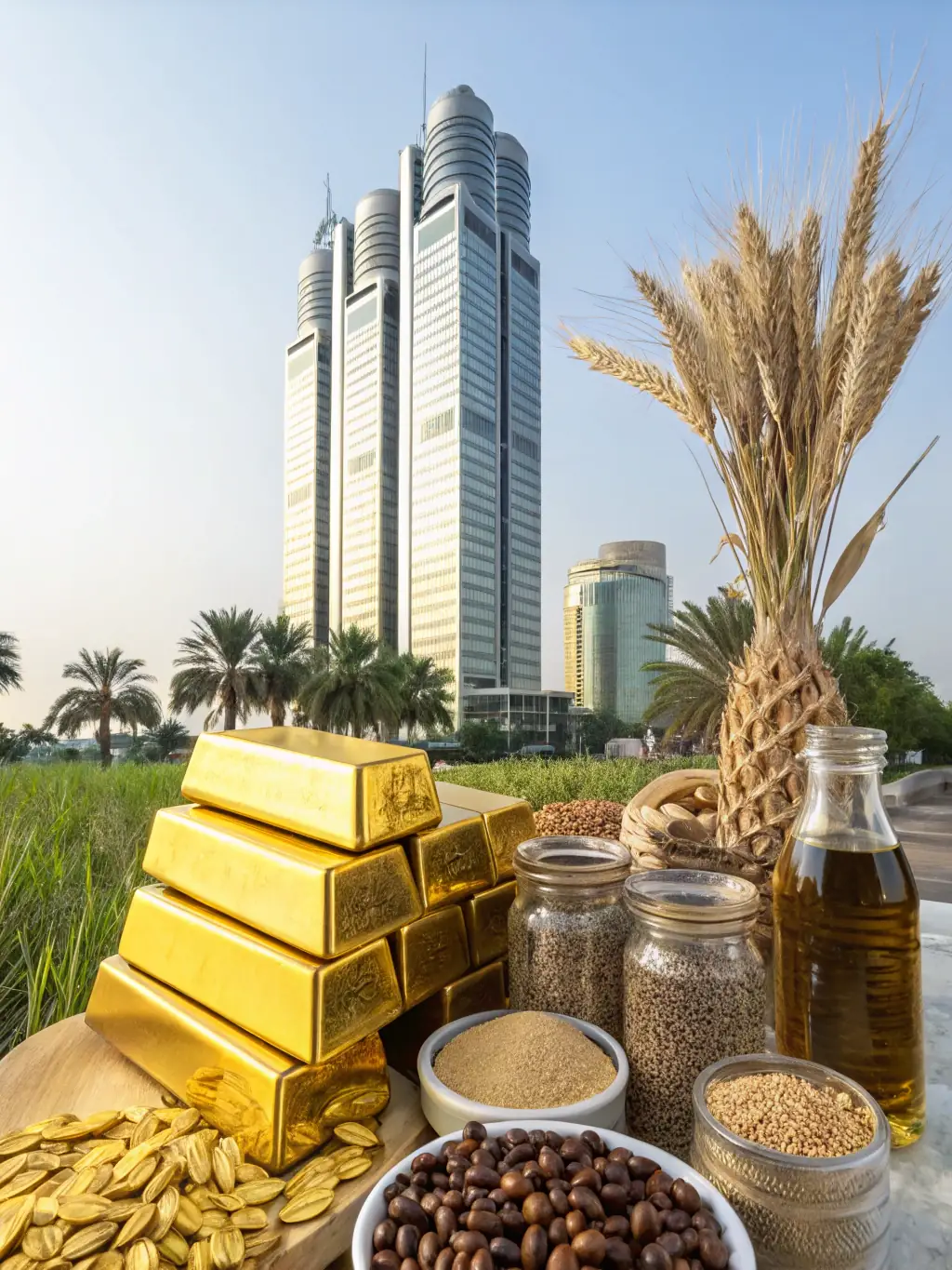 An image showcasing a diverse portfolio of alternative investments, including real estate and private equity assets.