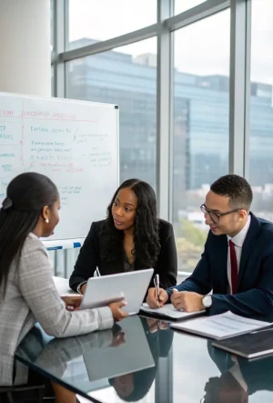 A team of experienced financial advisors in a meeting, discussing client strategies and providing personalized advice at Broadstreet Global Advisors.
